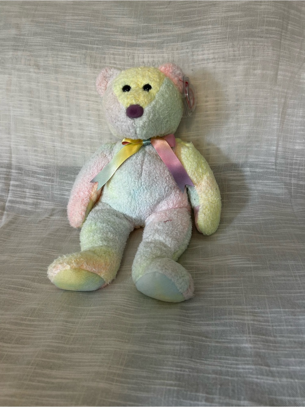 Ty Pastel Rainbow Plush Bear with Satin Ribbon - Pink, Yellow, Blue, Purple